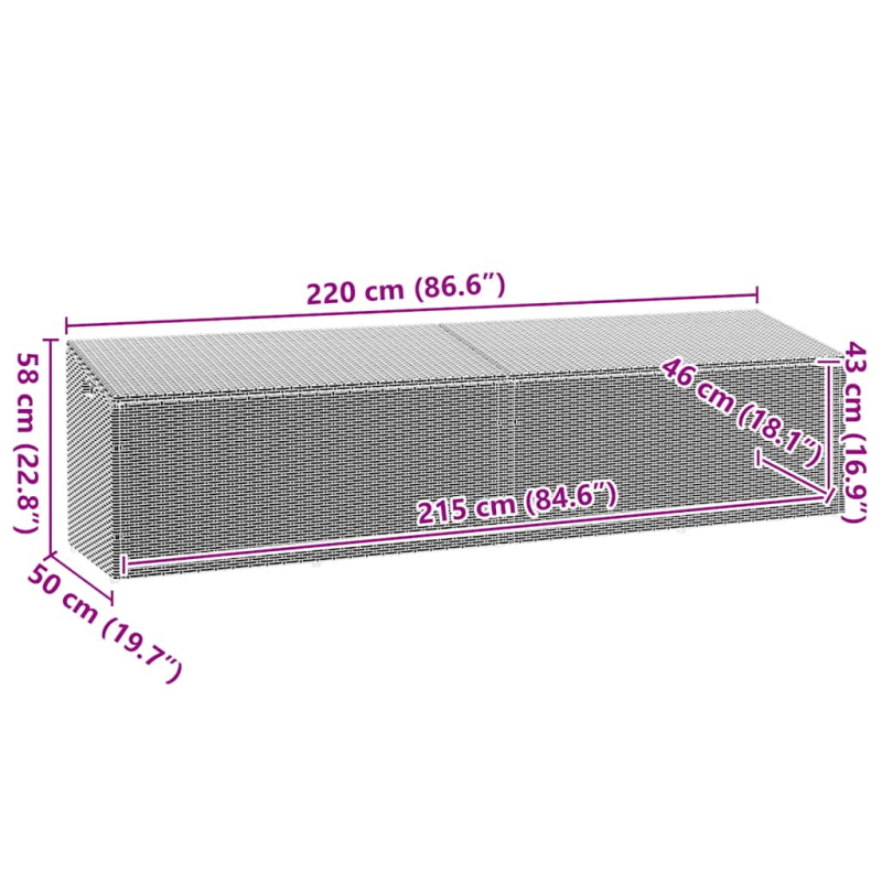 Garten-Auflagenbox Schwarz 220x50x58 cm Poly Rattan