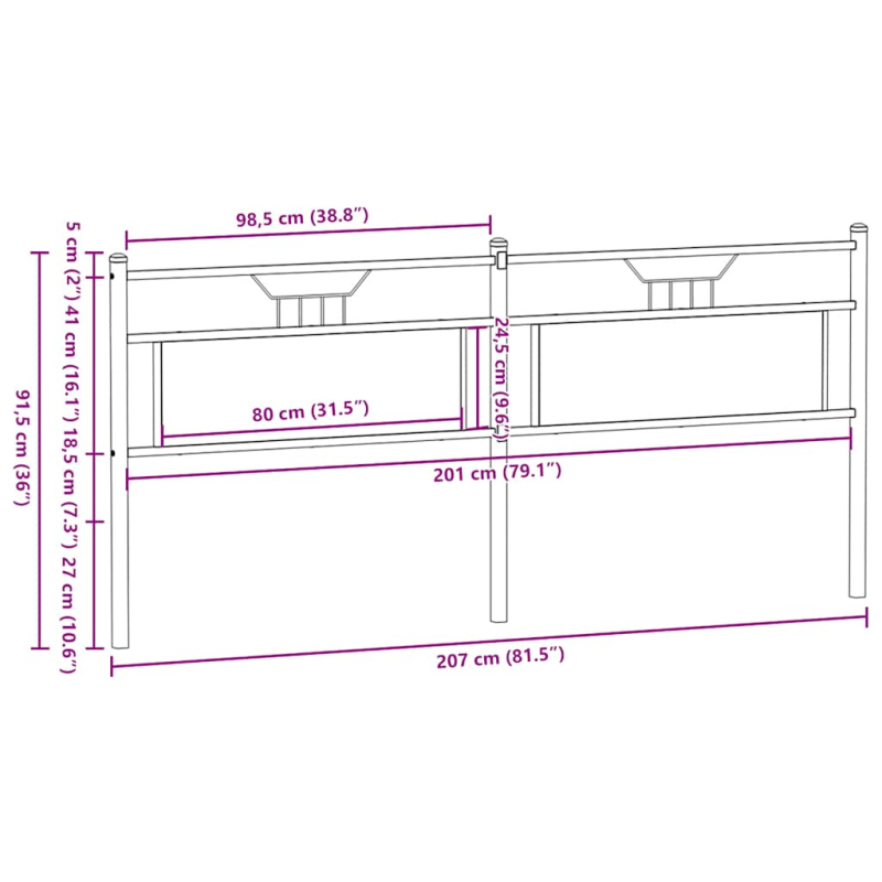 Kopfteil Braun Eichen-Optik 200 cm Holzwerkstoff und Stahl