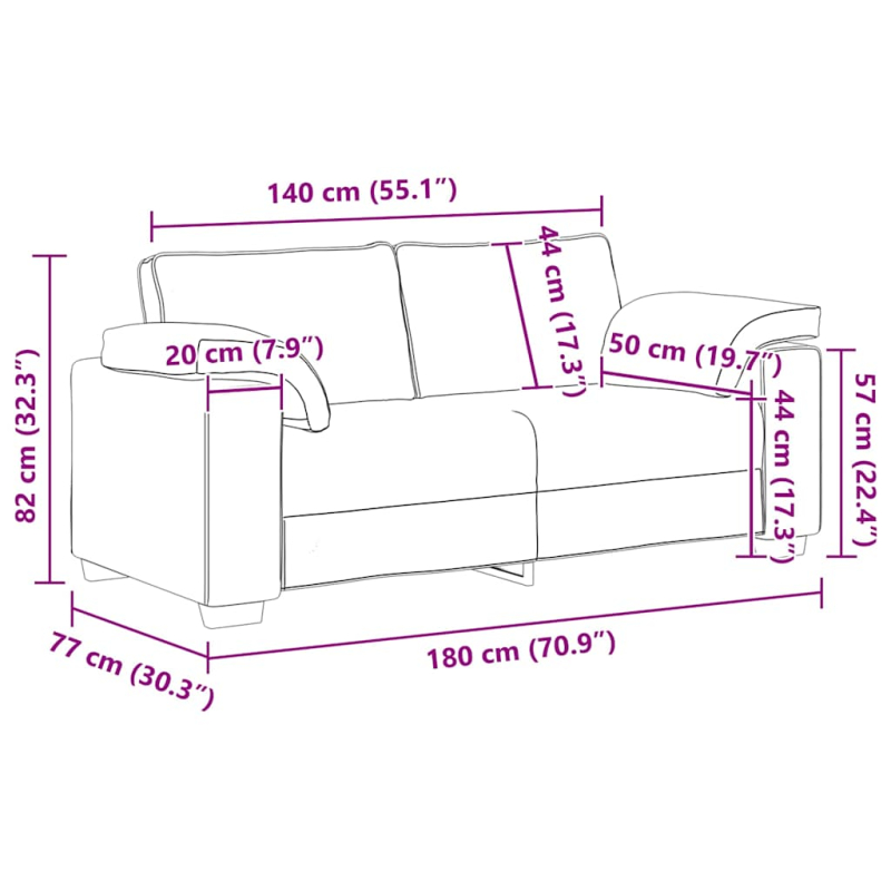 Zweisitzer-Sofa Creme 140 cm Samt