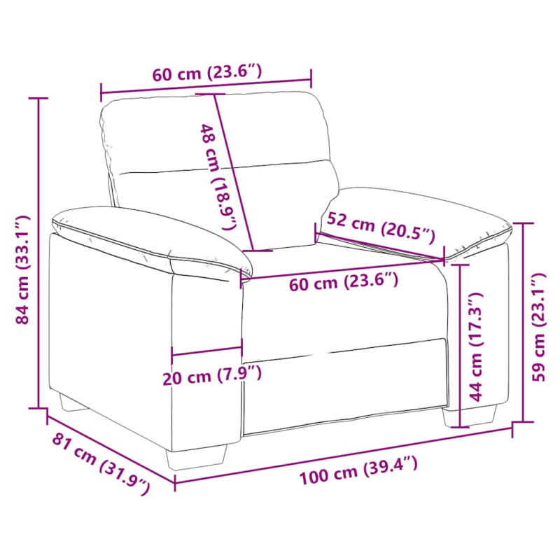 Sessel 60 cm Leinen