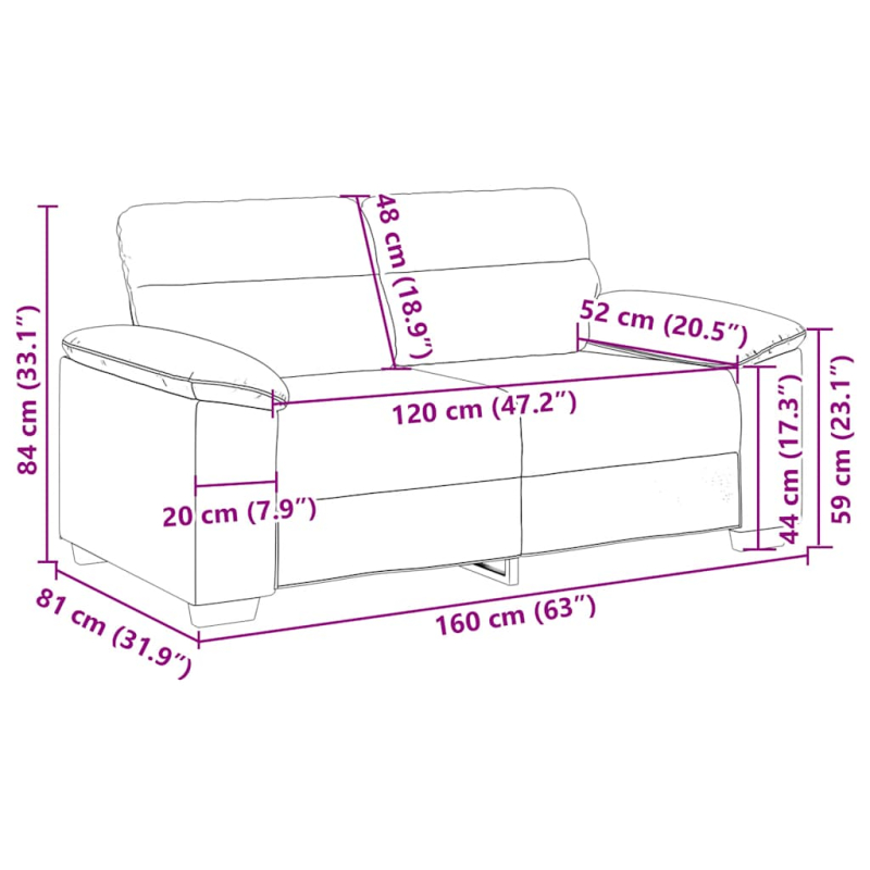 2-Sitzer-Sofa Schwarz 120 cm Stoff