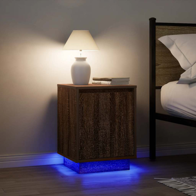 Nachttisch mit LED-Leuchten Braun Eichen-Optik 38x34x50 cm