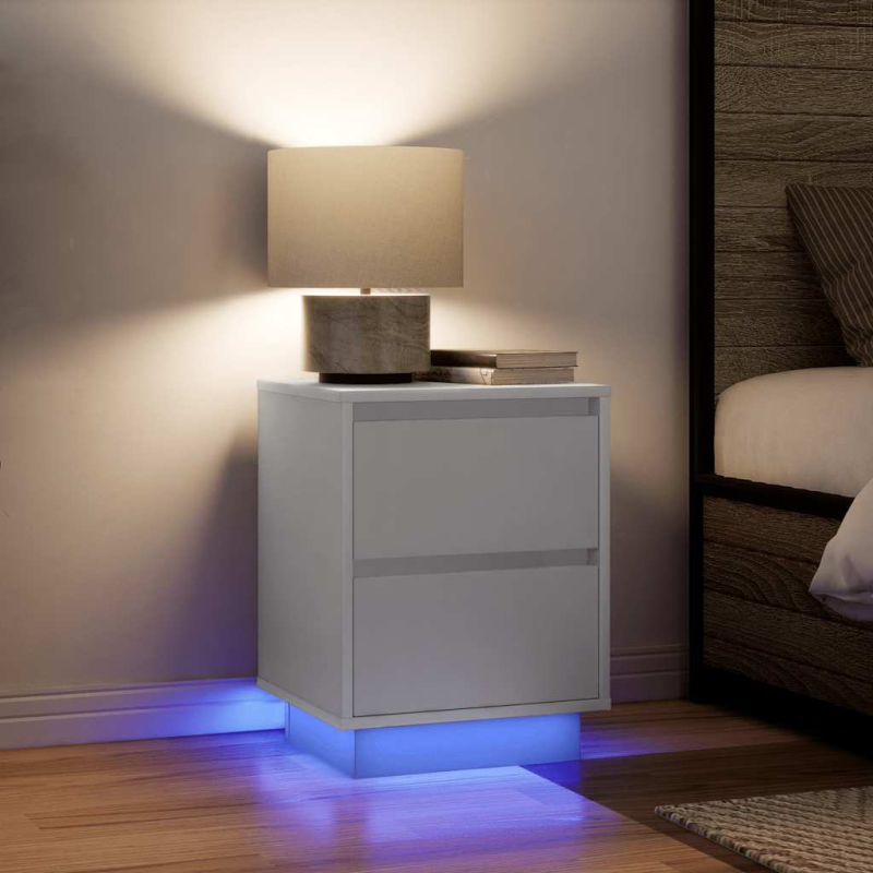 Nachttisch mit LED-Leuchten Weiß 38x34x50 cm