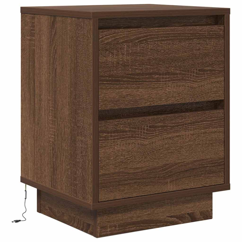 Nachttisch mit LED-Leuchten Braun Eichen-Optik 38x34x50 cm