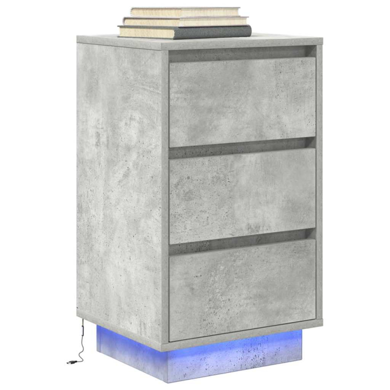 Nachttisch mit LED-Leuchten Betongrau 38x34x65 cm