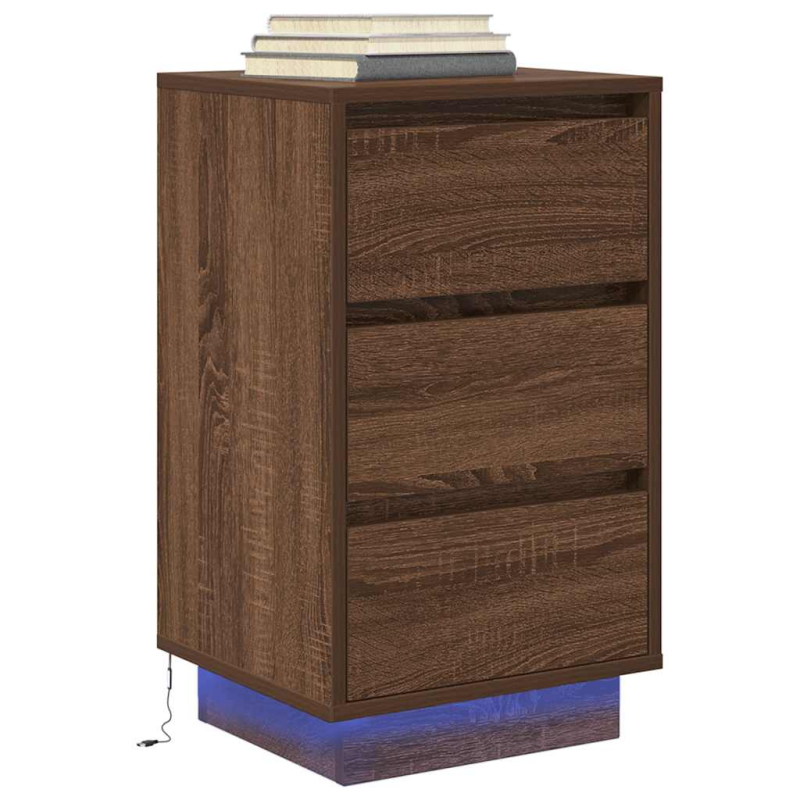 Nachttisch mit LED-Leuchten Braun Eichen-Optik 38x34x65 cm