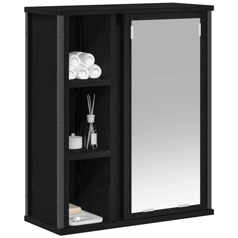 Bad-Wandschrank mit Spiegel Schwarz Eichen-Optik 50x21x60 cm