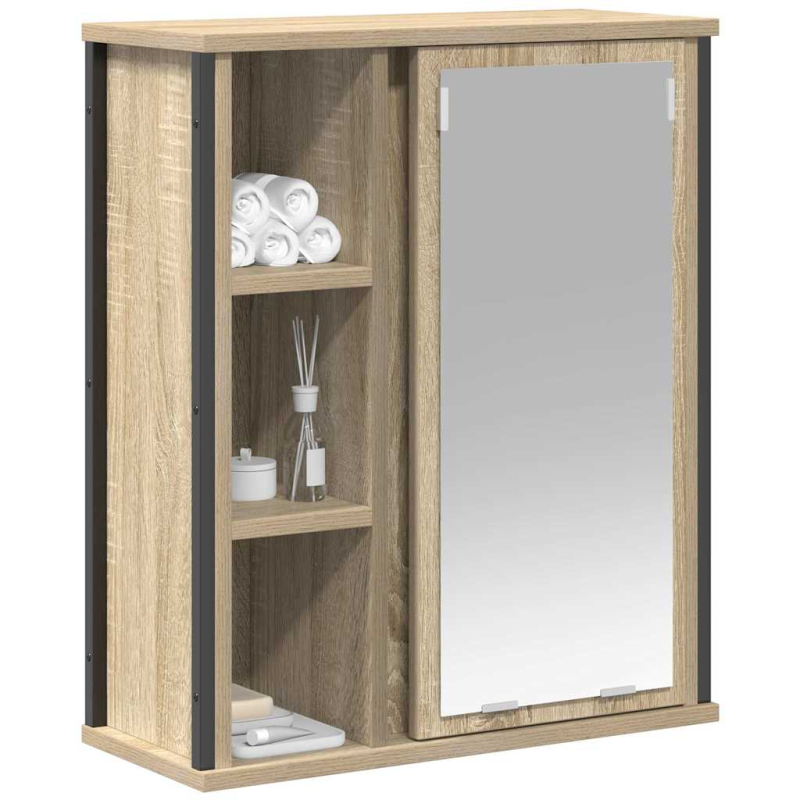 Bad-Wandschrank mit Spiegel Sonoma-Eiche 50x21x60 cm