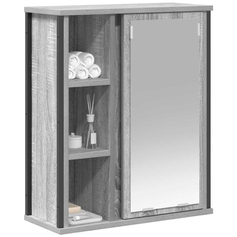 Bad-Wandschrank mit Spiegel Grau Sonoma 50x21x60 cm