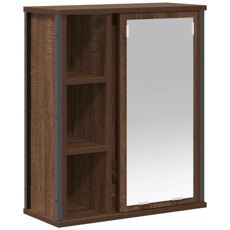 Bad-Wandschrank mit Spiegel Braun Eichen-Optik 50x21x60 cm