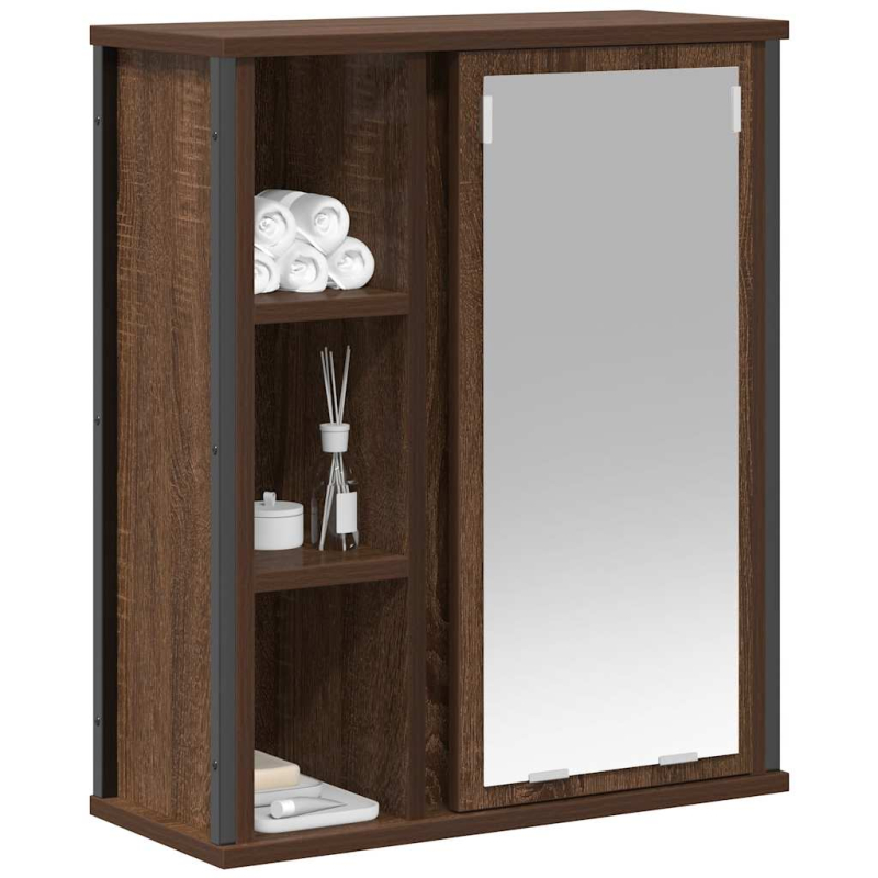 Bad-Wandschrank mit Spiegel Braun Eichen-Optik 50x21x60 cm