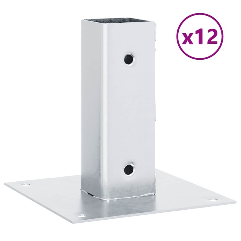 Pfostenträger Quadratisch 12 Stk. Silber 46x46mm Stahl Verzinkt