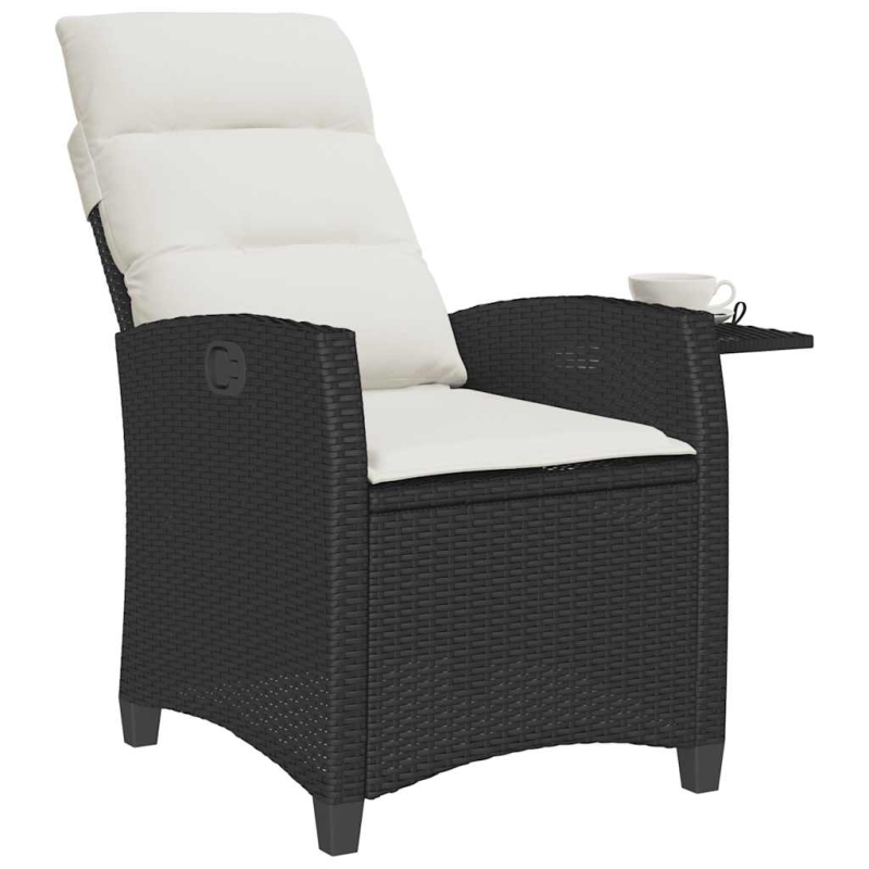 Gartensessel mit Beistelltisch Verstellbar Schwarz Poly Rattan