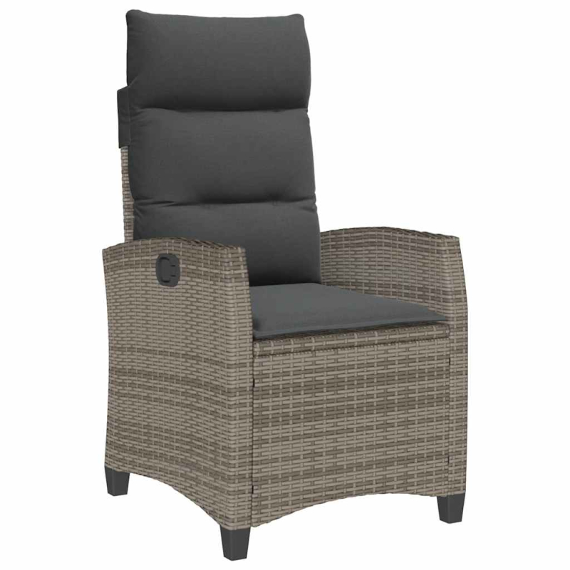 Gartensessel mit Beistelltisch Verstellbar Grau Poly Rattan