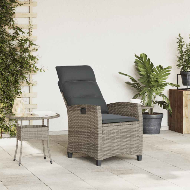 Gartensessel mit Beistelltisch Verstellbar Grau Poly Rattan