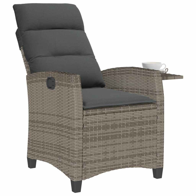 Gartensessel mit Beistelltisch Verstellbar Grau Poly Rattan