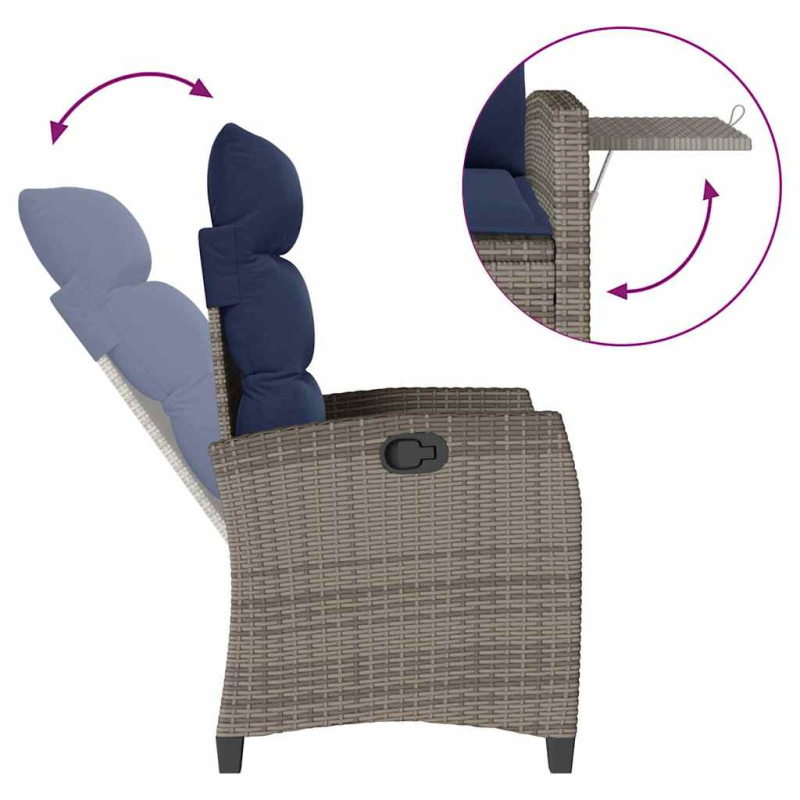 Gartensessel mit Beistelltisch Verstellbar Grau Poly Rattan