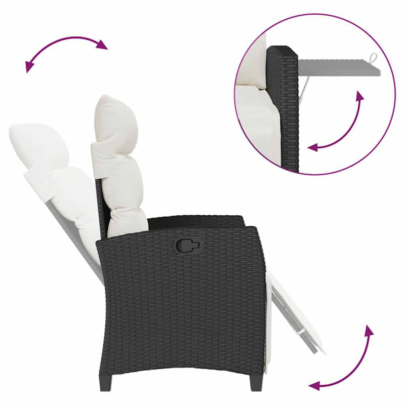 Gartensessel mit Beistelltisch Verstellbar Schwarz Poly Rattan