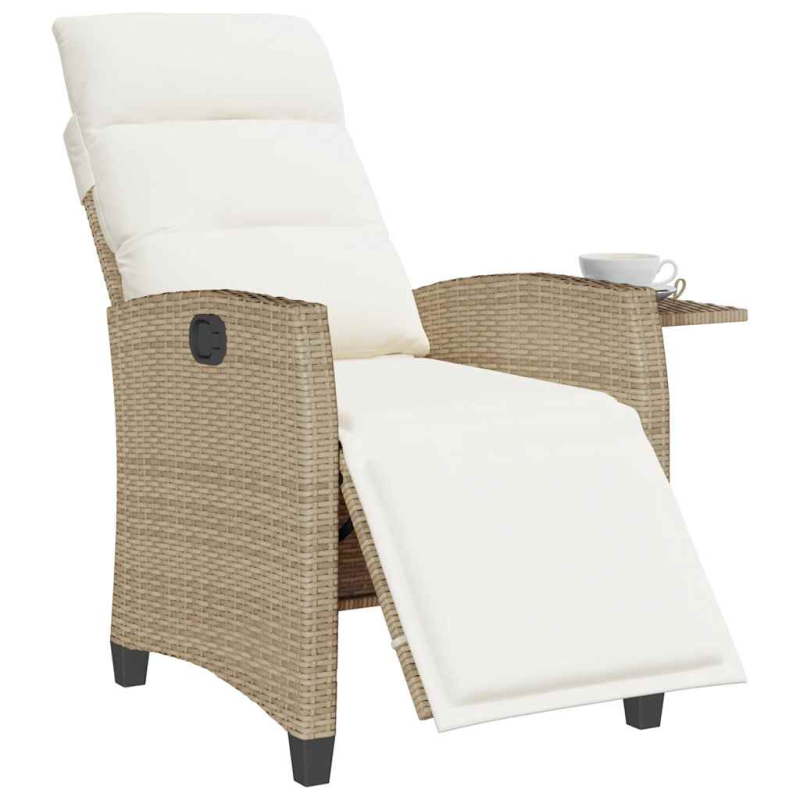 Gartensessel mit Beistelltisch Verstellbar Beige Poly Rattan