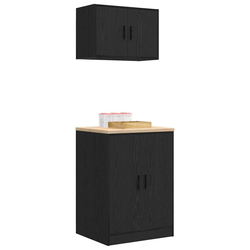 Garagenschränke 2 Stk. Schwarz Holzwerkstoff