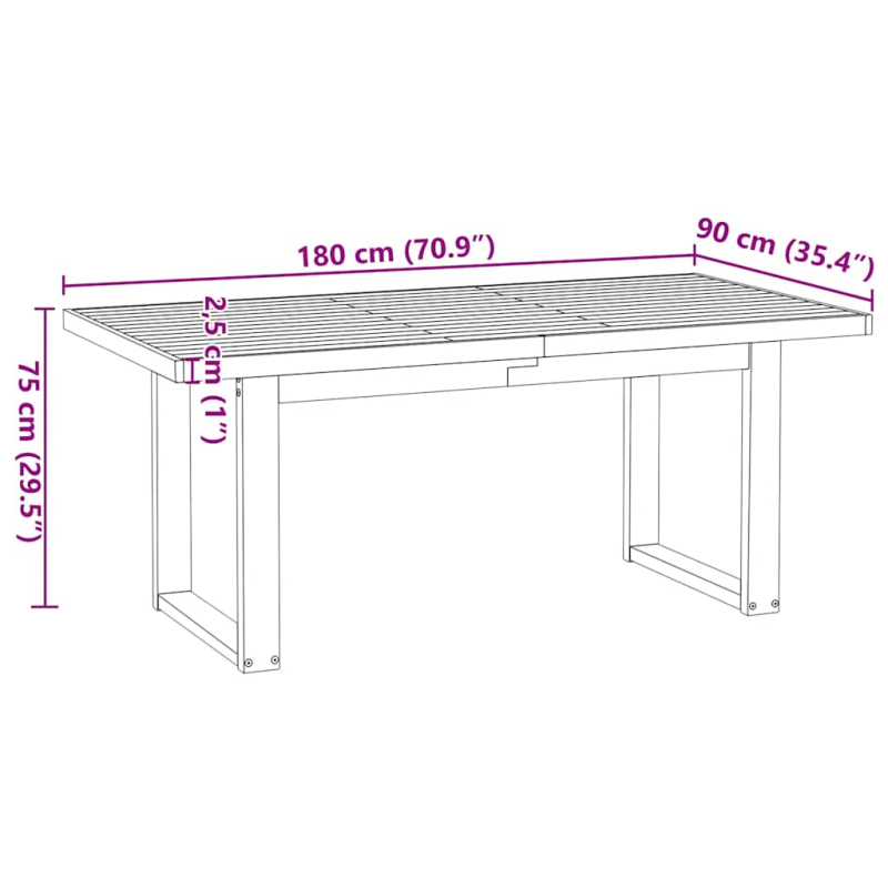 Esstisch NOAIN U-Form-Beine 180x90x75 cm Massivholz Kiefer