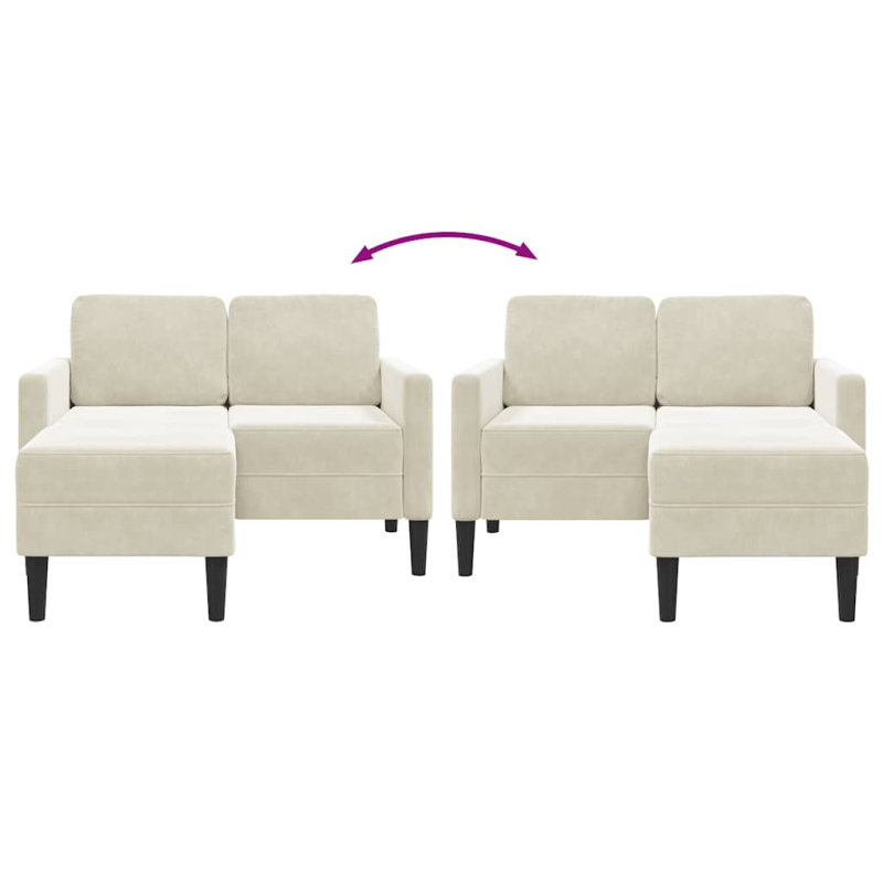 2-Sitzer-Sofa mit Chaiselongue L-Form Creme 125 cm Samt