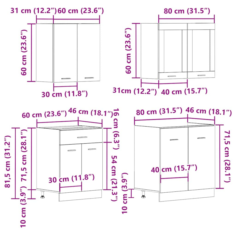 4-tlg. Küchenschrank-Set Altholz-Optik Holzwerkstoff