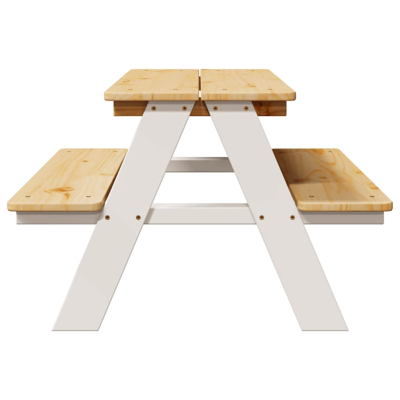 Kindertisch mit Bänken IRUN Weiß 90x79,5x50 cm Massivholz