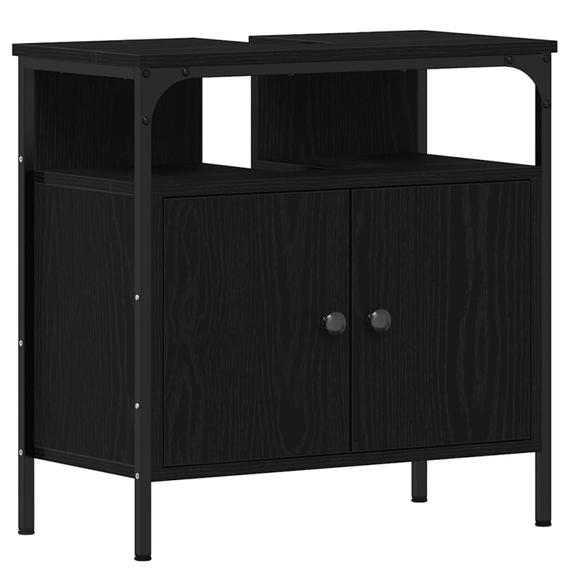 Waschbeckenunterschrank Schwarz Eichen-Optik 60x30x60 cm