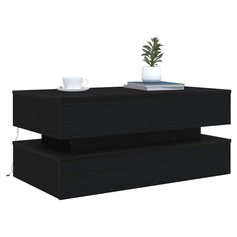 Couchtisch mit LED-Leuchten Schwarz Eichen-Optik 90x50x40 cm