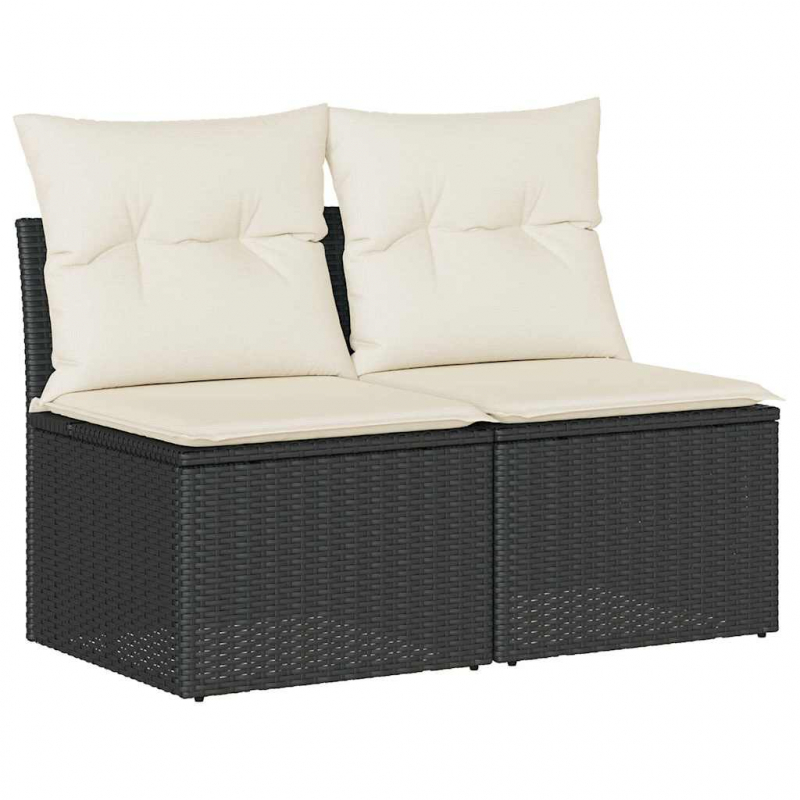 2-tlg. Garten-Sofagarnitur mit Kissen Schwarz Poly Rattan