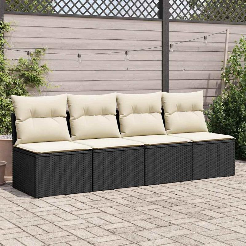 2-tlg. Garten-Sofagarnitur mit Kissen Schwarz Poly Rattan