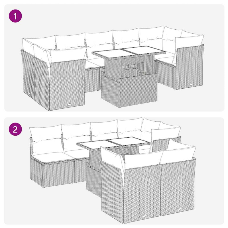 8-tlg. Garten-Sofagarnitur mit Kissen Schwarz Poly Rattan