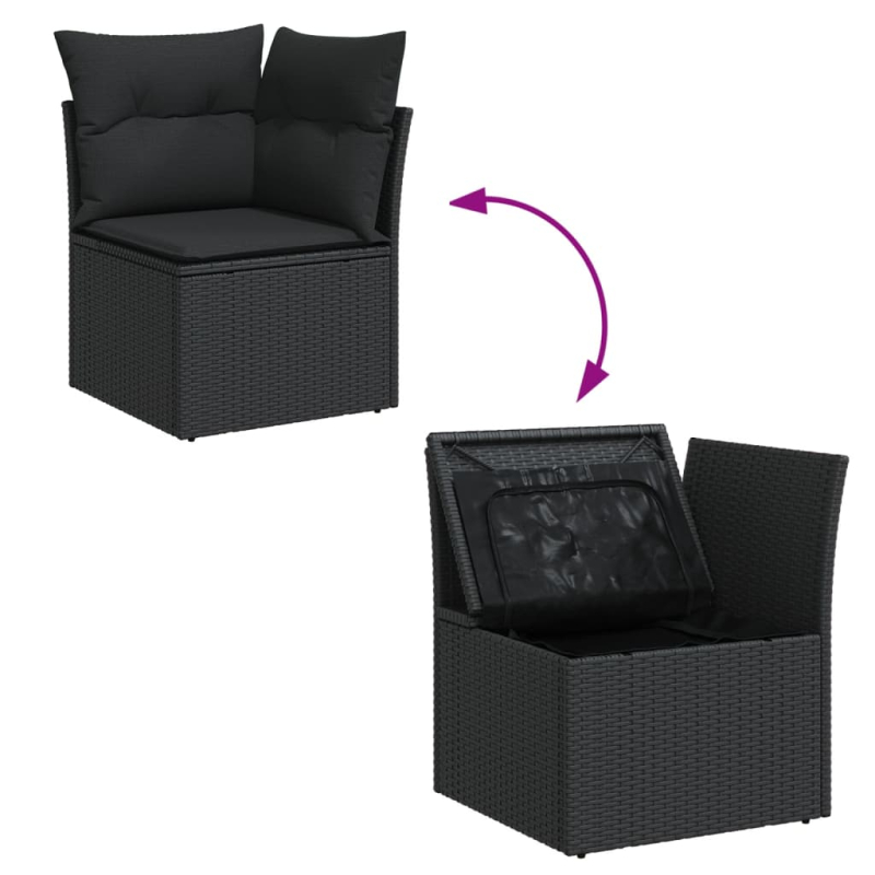 8-tlg. Garten-Sofagarnitur mit Kissen Schwarz Poly Rattan