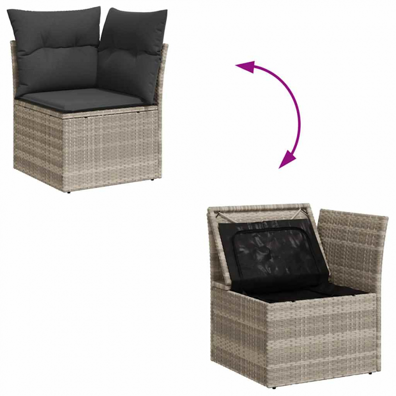 10-tlg. Garten-Sofagarnitur mit Kissen Hellgrau Poly Rattan