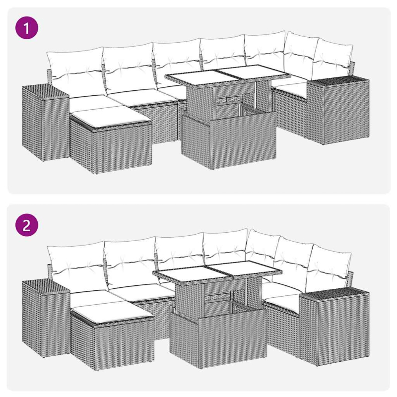 8-tlg. Garten-Sofagarnitur mit Kissen Grau Poly Rattan Akazie