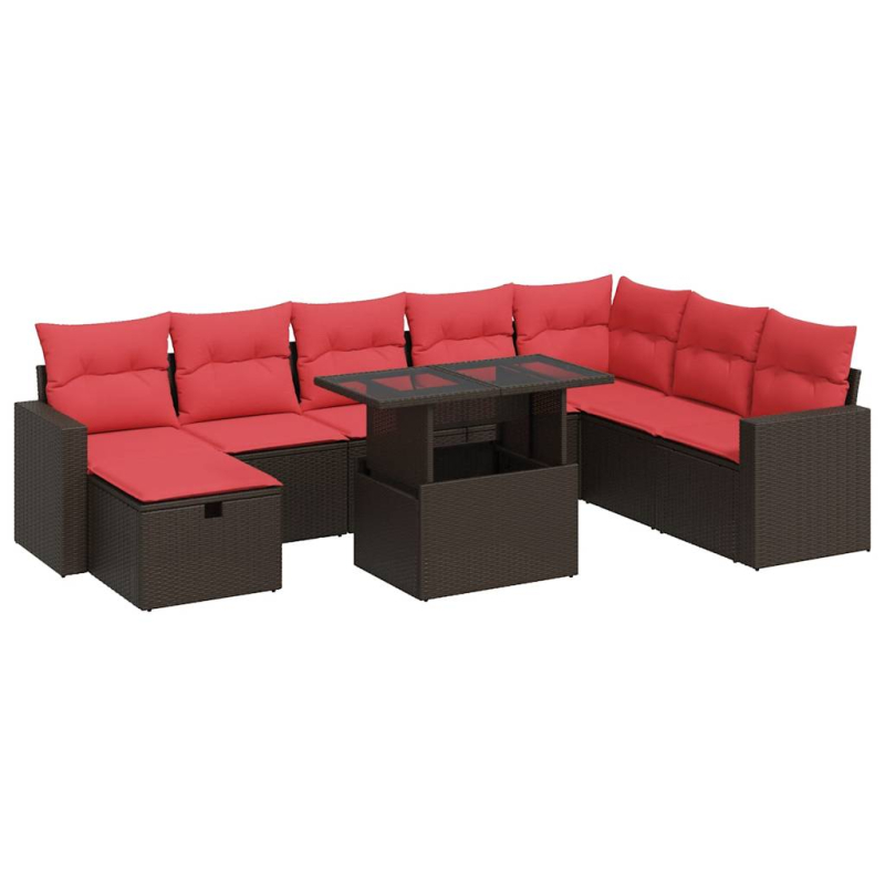 9-tlg. Garten-Sofagarnitur mit Kissen Schwarz Poly Rattan
