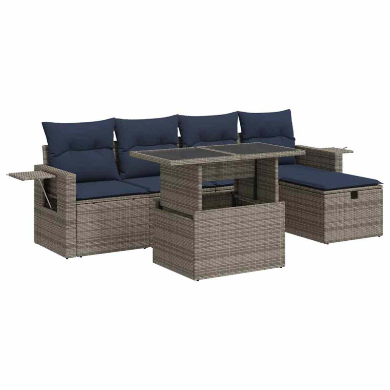 6-tlg. Garten-Sofagarnitur mit Kissen Braun Poly Rattan Akazie