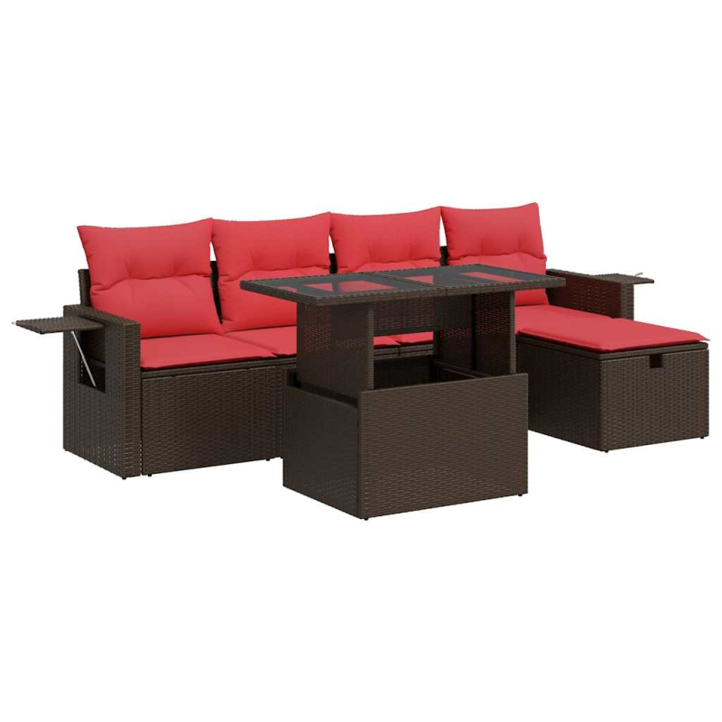 6-tlg. Garten-Sofagarnitur mit Kissen Schwarz Poly Rattan
