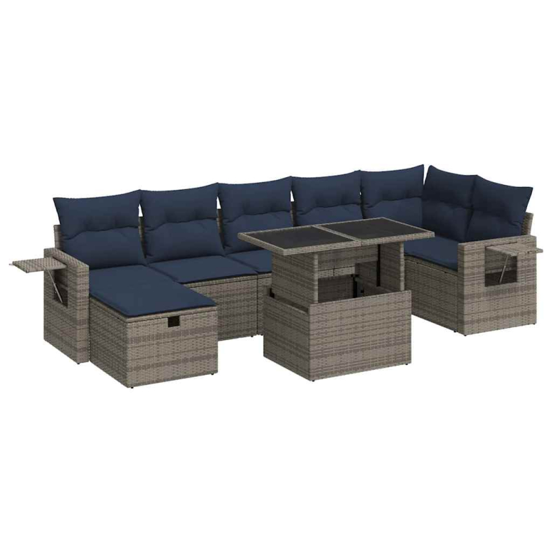 8-tlg. Garten-Sofagarnitur mit Kissen Braun Poly Rattan Akazie