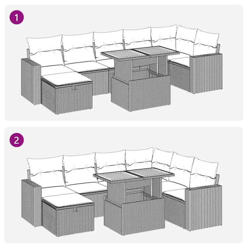 8-tlg. Garten-Sofagarnitur mit Kissen Braun Poly Rattan Akazie