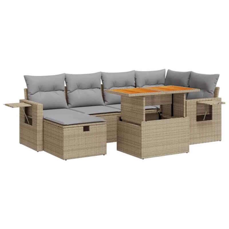 8-tlg. Garten-Sofagarnitur mit Kissen Beige Poly Rattan Akazie