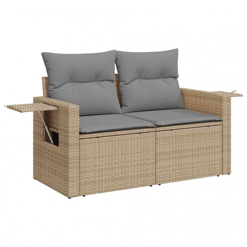 8-tlg. Garten-Sofagarnitur mit Kissen Beige Poly Rattan Akazie