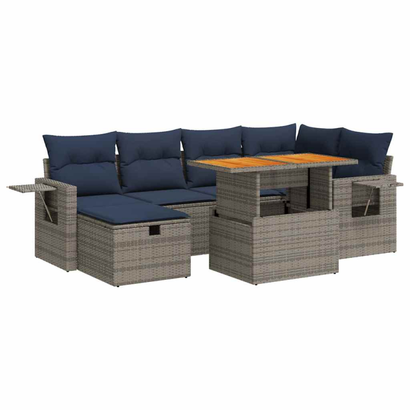 7-tlg. Garten-Sofagarnitur mit Kissen Schwarz Poly Rattan