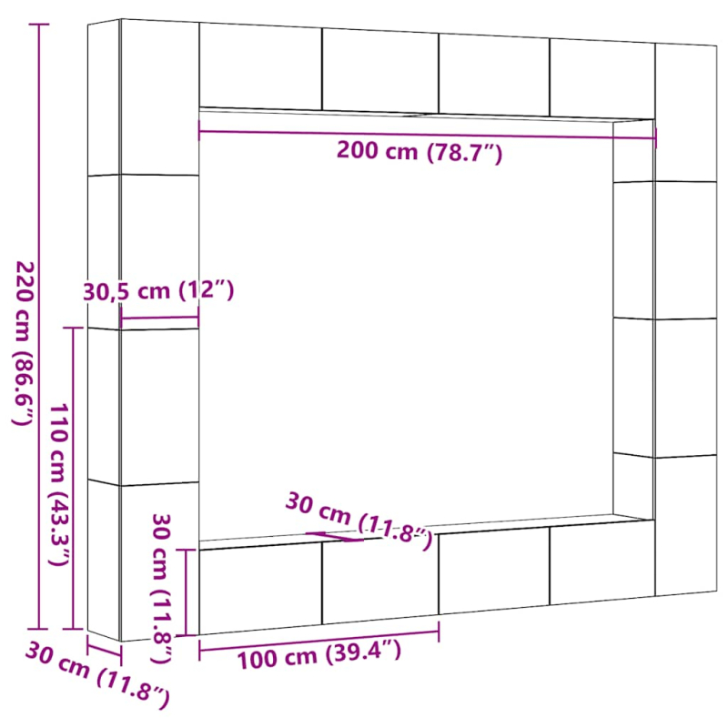 8-tlg. TV-Schrank-Set Wandmontage Altholz-Optik Holzwerkstoff