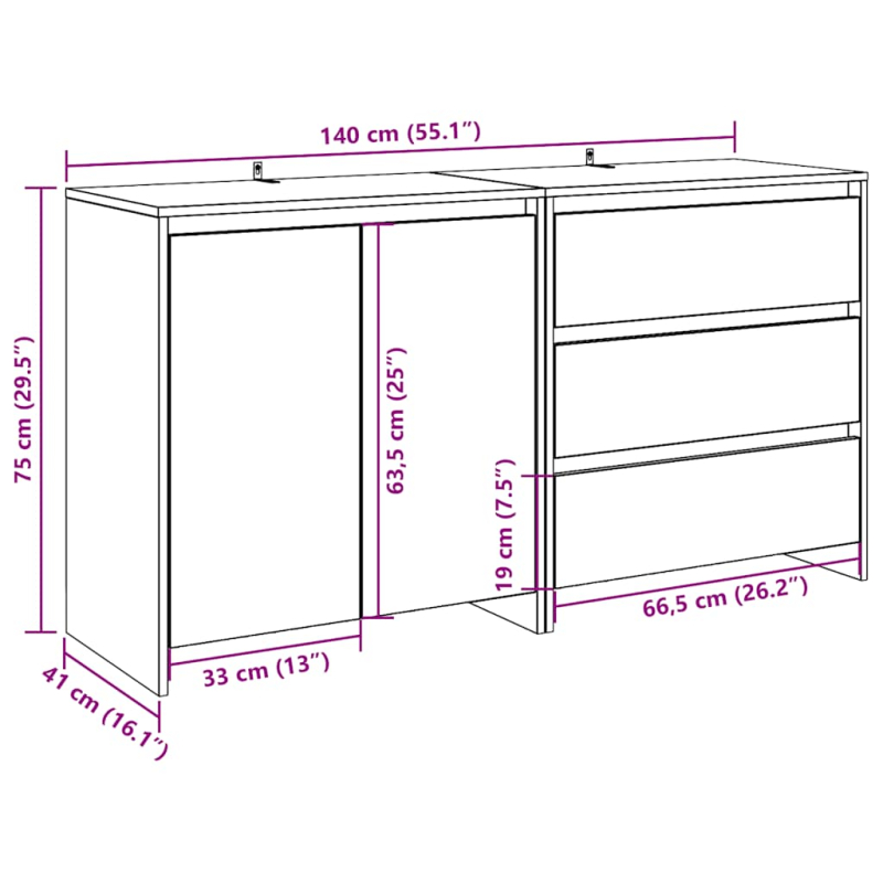 2-tlg. Sideboard Altholz-Optik Holzwerkstoff