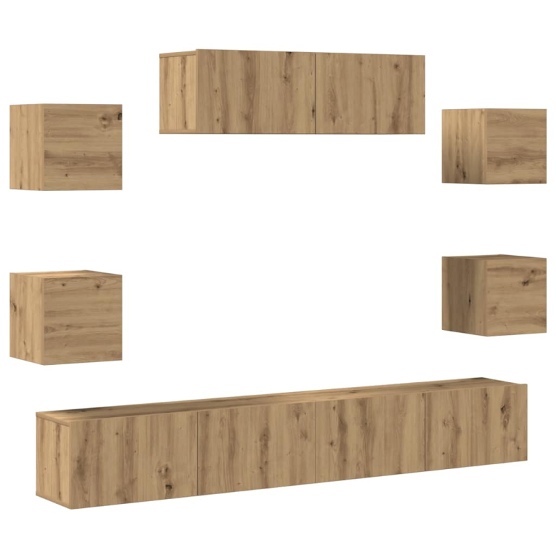 7-tlg. TV-Schrank-Set Wandmontage Artisan-Eiche Holzwerkstoff