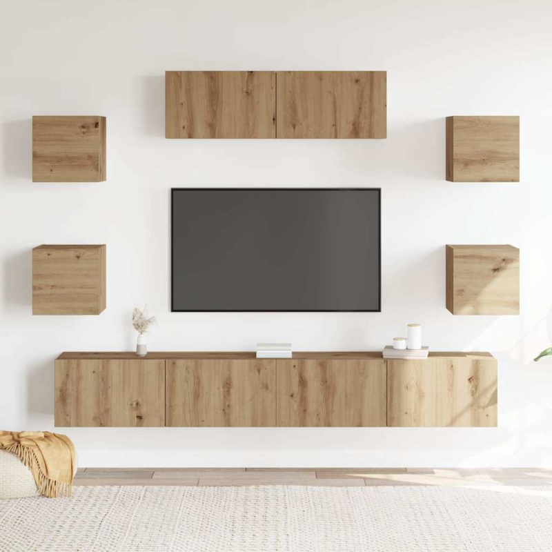 7-tlg. TV-Schrank-Set Wandmontage Artisan-Eiche Holzwerkstoff