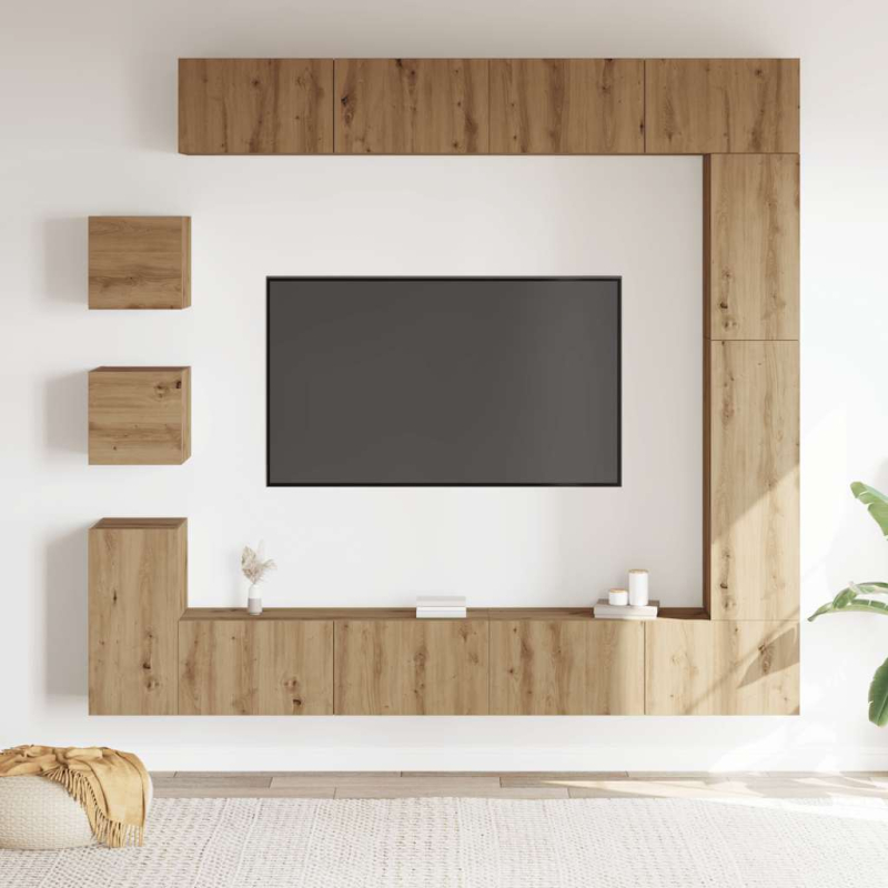 9-tlg. TV-Schrank-Set Wandmontage Artisan-Eiche Holzwerkstoff