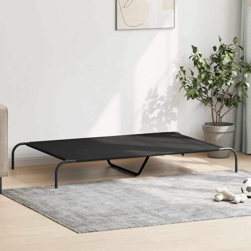 Hundebett Erhöht Schwarz 150x90x20 cm Oxford-Gewebe und Stahl
